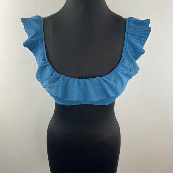Eberjey So Jane Indigo Blue Bikini Top Set Stretch Ruffle Scoop Neck Sz M Medium - Picture 3 of 13